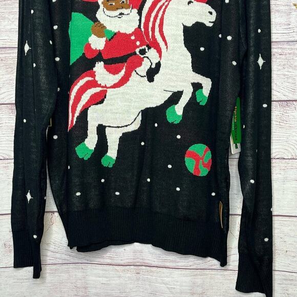 Tipsy Elves Men's Black Santa Ugly Christmas Unicorn Sword Sweater New Size XL - Picture 8 of 9